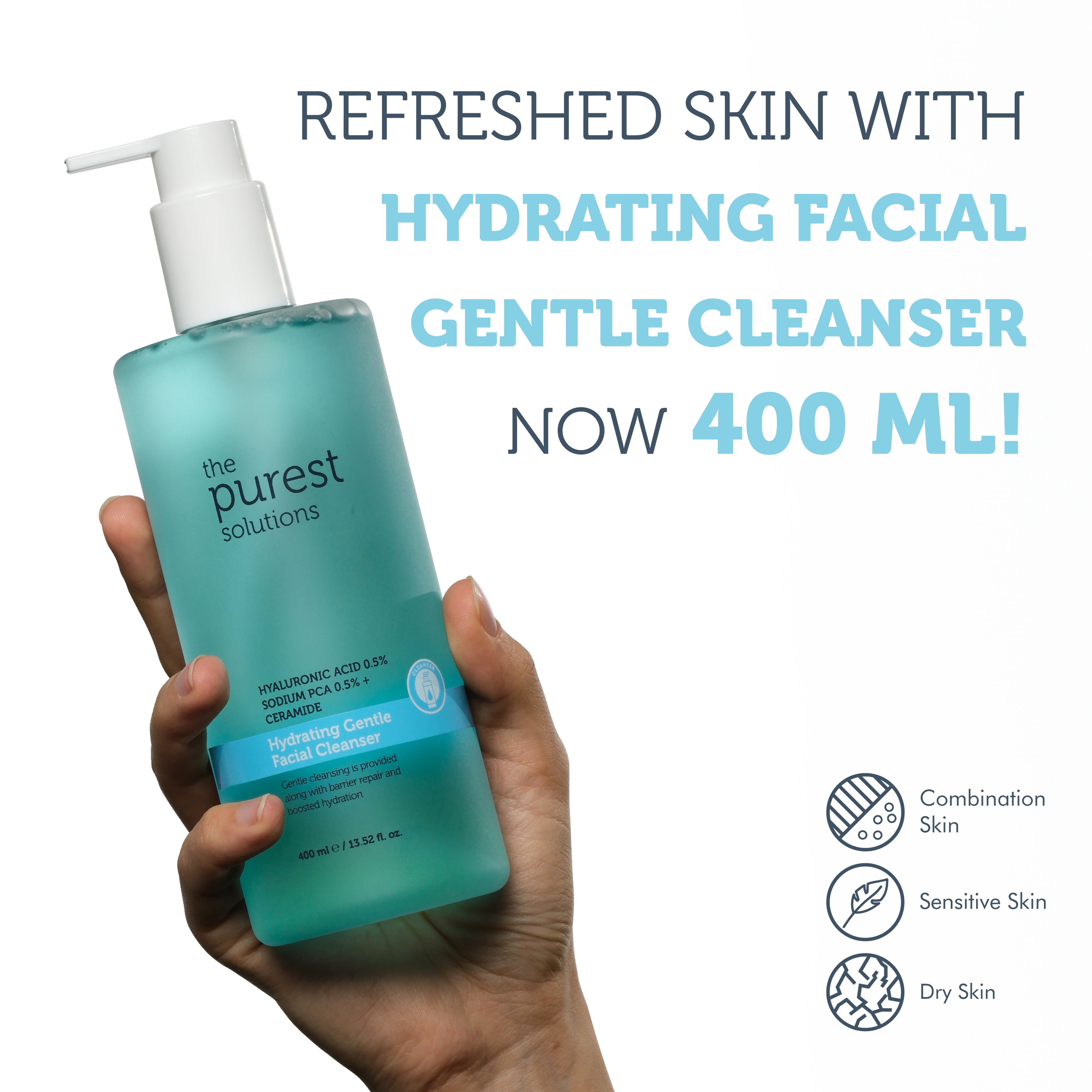 Moisturizing and Barrier Repair Facial Cleansing Gel with Hyaluronic Acid for Dry and Combination Skin 400 Ml
