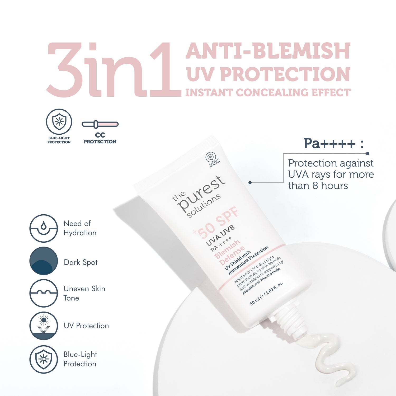 Skin Tone Equalizer and Anti-Blemish Tinted Sunscreen Cream SPF 50, 50 Ml