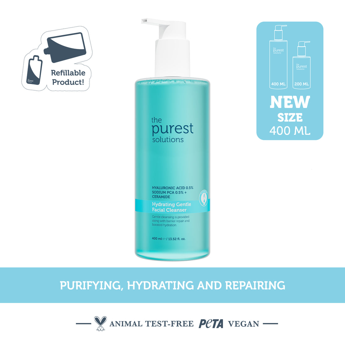 Moisturizing and Barrier Repair Facial Cleansing Gel with Hyaluronic Acid for Dry and Combination Skin 400 Ml