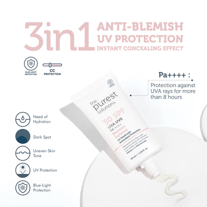 Skin Tone Equalizer and Anti-Blemish Tinted Sunscreen Cream SPF 50, 50 Ml